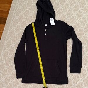 abercrombie kids Black Hooded Waffle Knit Henley Pullover